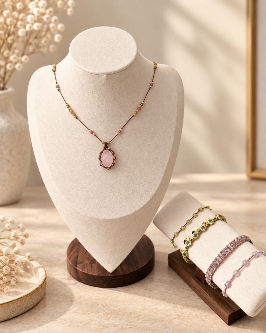 LumaKnot Blush Rose Quartz Woven Pendant Necklace,   One Size