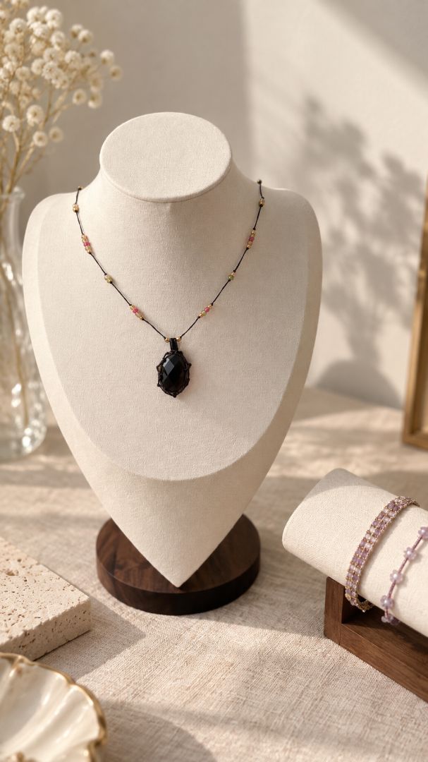 LumaKnot Black Obsidian Pendant Necklace,   One Size