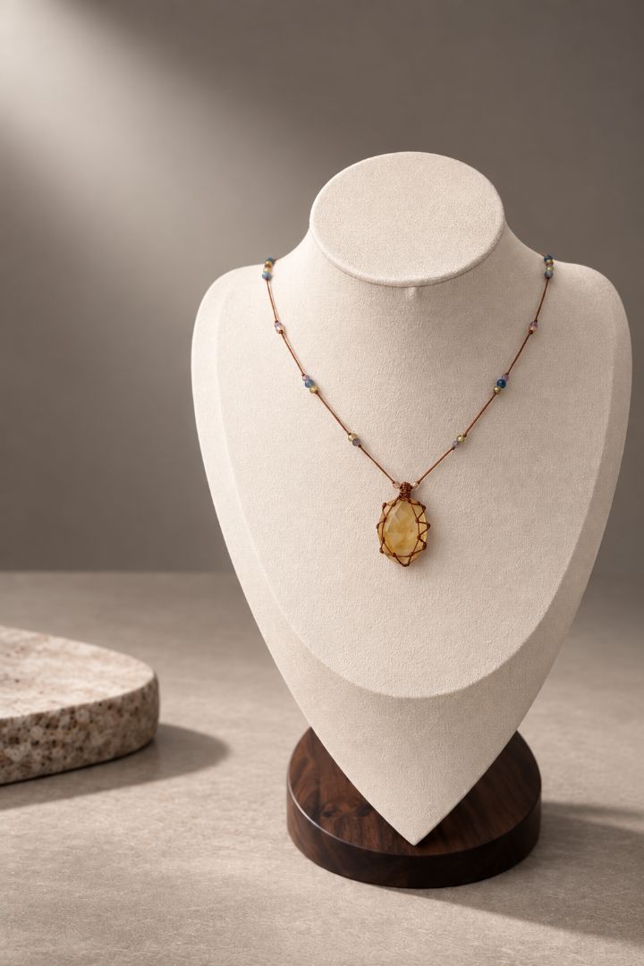 LumaKnot Golden Tiger Eye Woven Pendant Necklace,   One Size