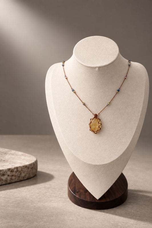 LumaKnot Golden Tiger Eye Woven Pendant Necklace,   One Size