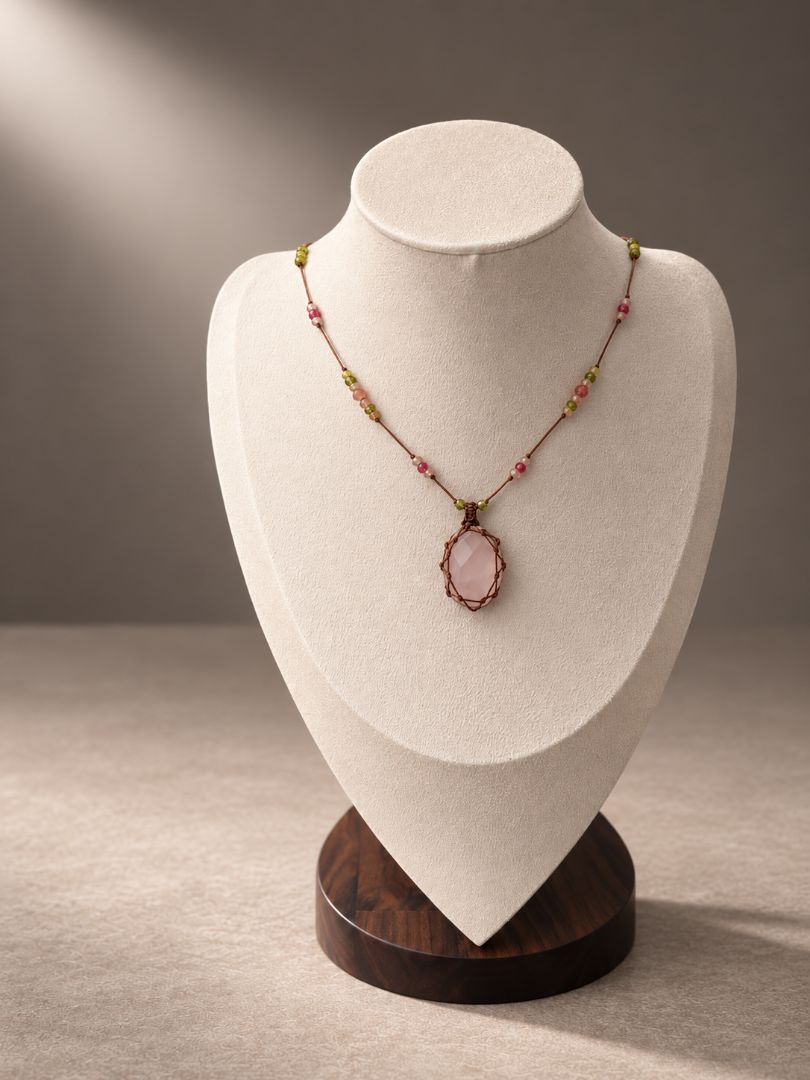 LumaKnot Blush Rose Quartz Woven Pendant Necklace,   One Size