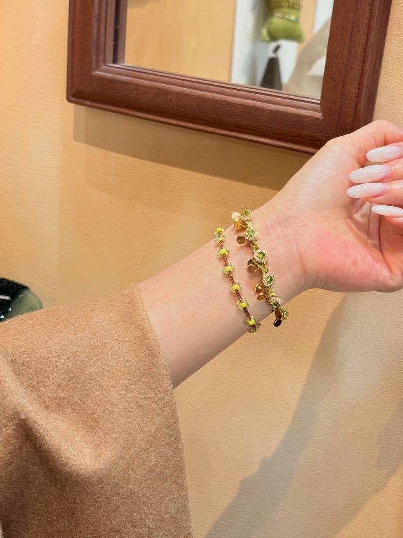 LumaKnot Handmade Olive Green Crystal Charm Bracelet,   One Size
