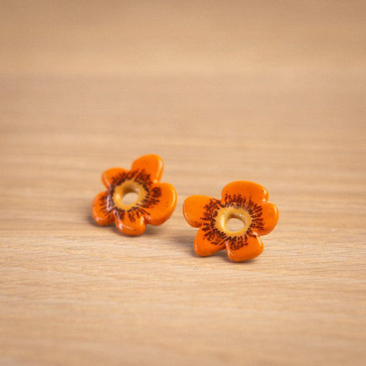 Orange flowers stud earrings