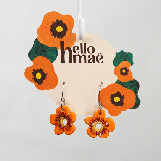 Orange flower earrings