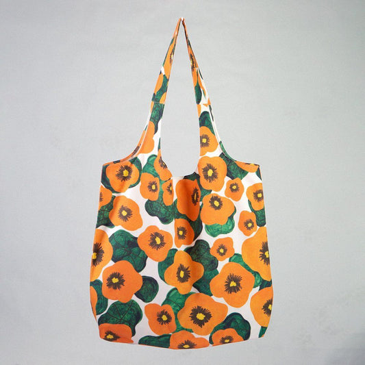hellomae Nasturtium Flowers White Base Large Carry Bag