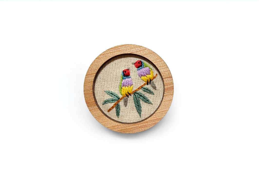 Yarn Industries Embroidered Brooch - Gouldian Finch,   45 x 45mm