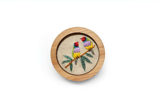 Yarn Industries Embroidered Brooch - Gouldian Finch,   45 x 45mm