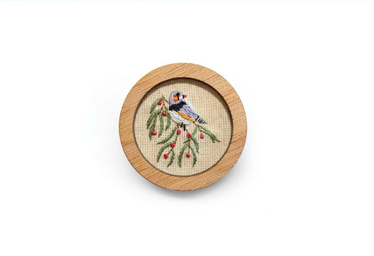 Yarn Industries Embroidered Brooch - Zebra Finch,   45 x 45mm