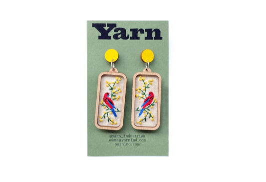 Yarn Industries Embroidered Earrings - Rosella,   50 x 25mm