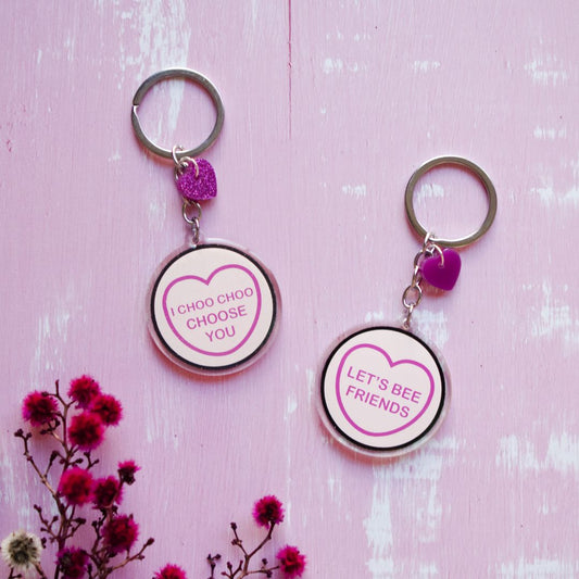 Candy & Kitsch Candy Heart Keyring/Keychain,  I Choo-Choo-Choose You/Let's Bee Friends