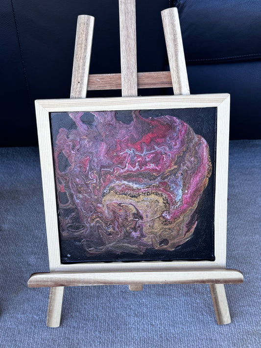 Marie-Line's abstract art framed "colourful waves in the shades of red, gold, black and white", by Marie-Line's abstract art,  red, gold&black 25x25cm