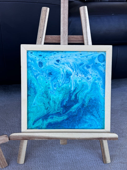 Marie-Line's abstract art framed "colourful waves in the shades of blue and white", by Marie-Line's abstract art,  blue&white 25x25cm