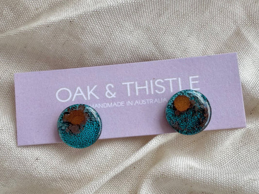 Oak & Thistle Lunar Stud Earrings,  Teal, copper