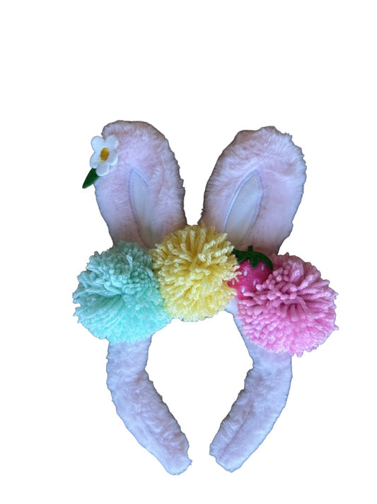 P and P Pompom Easter Bunny Pom Pom Ears,  Pink Ears with Pompoms and Strawberry One size