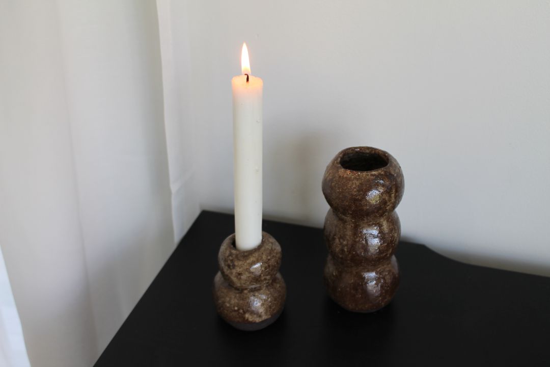 Shared Joy Ceramics Stacked Vase - large,  Brown 16cm