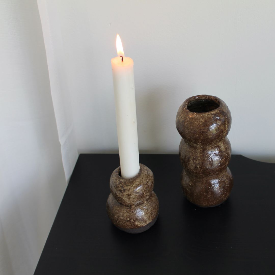 Shared Joy Ceramics Stacked Vase - small,  Brown 9cm high