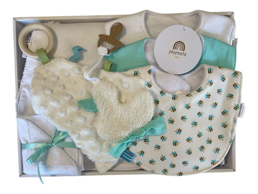 Playmate kids Large Baby Gift Box-Buzzy Bees,  Natural and Mint