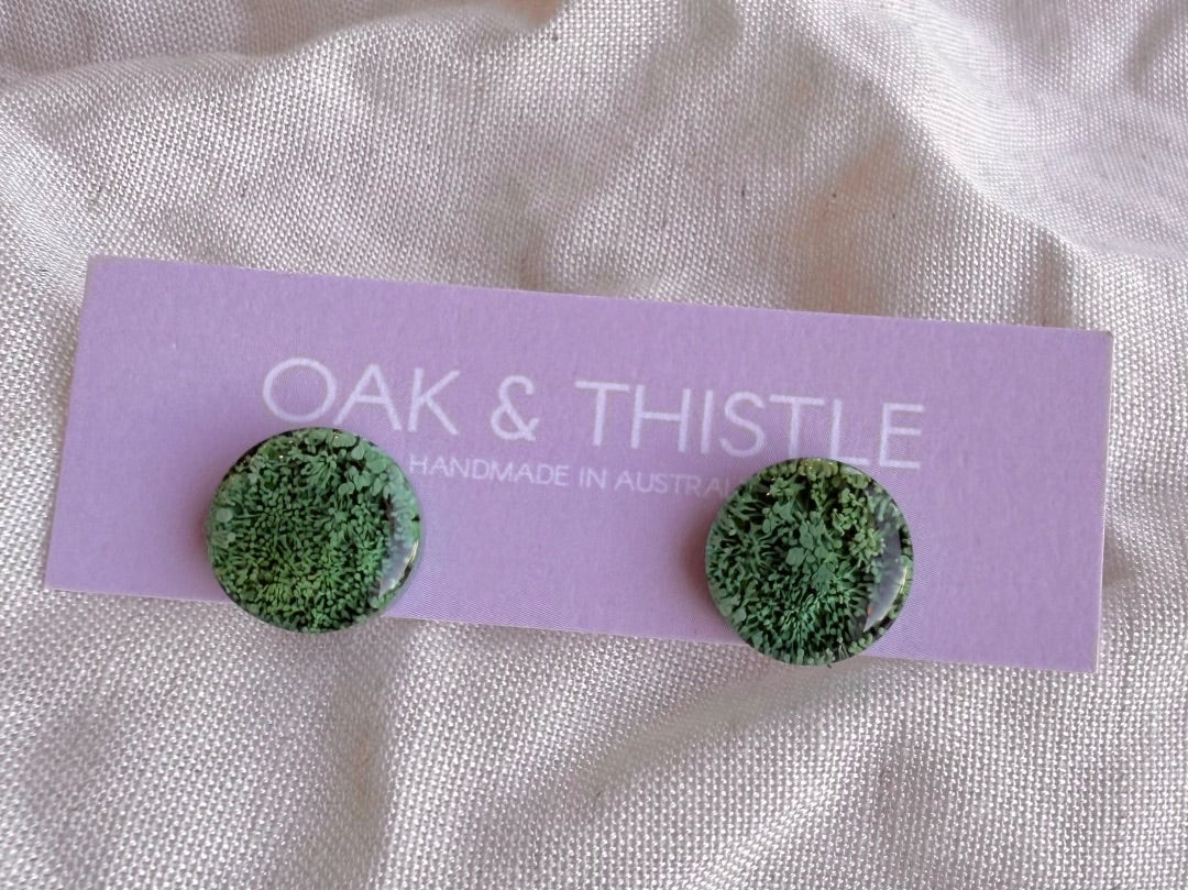 Oak & Thistle Lunar Stud Earrings,  Deep green
