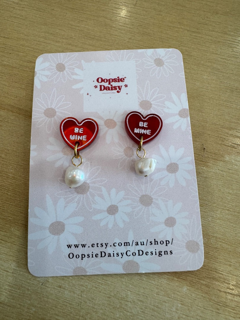 Oopsie Daisy Collections Be Mine Studs,  Red