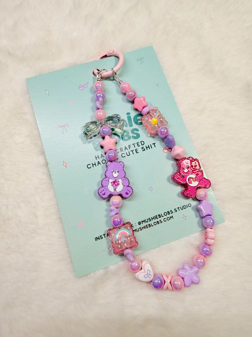 mushieblobs studio Phone Charm: Care Bears,  Pink & Purple
