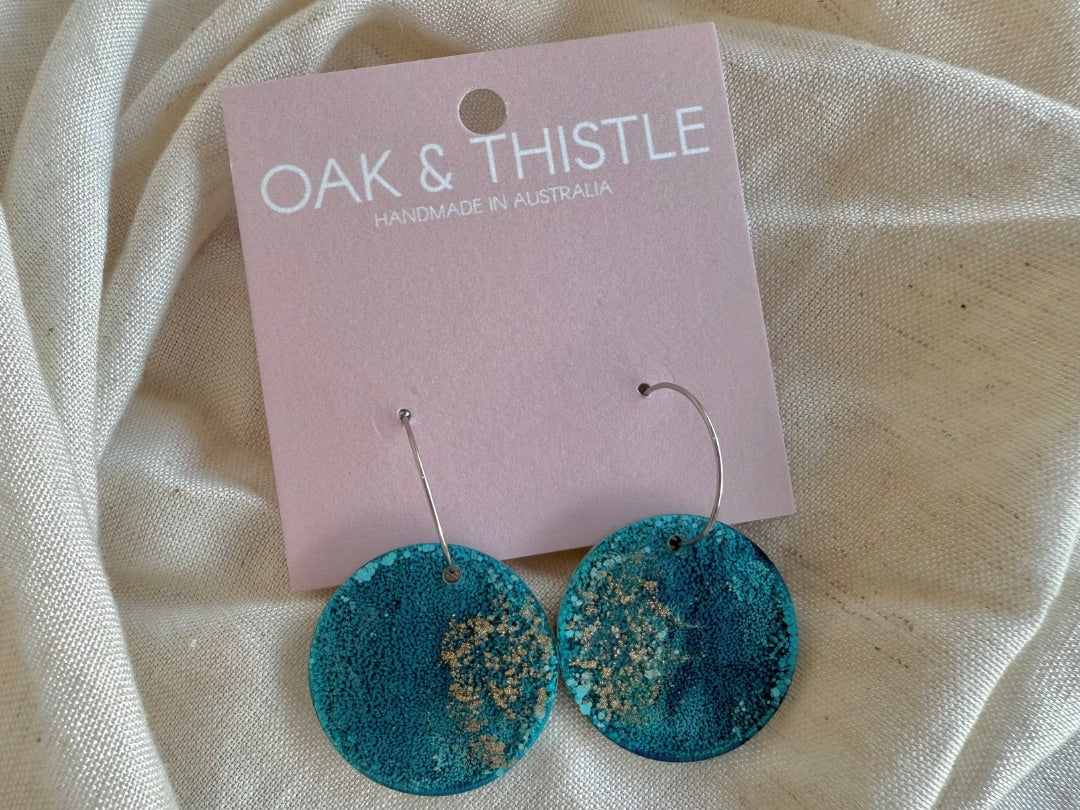 Oak & Thistle Lunar Hoops,  Blue, gold