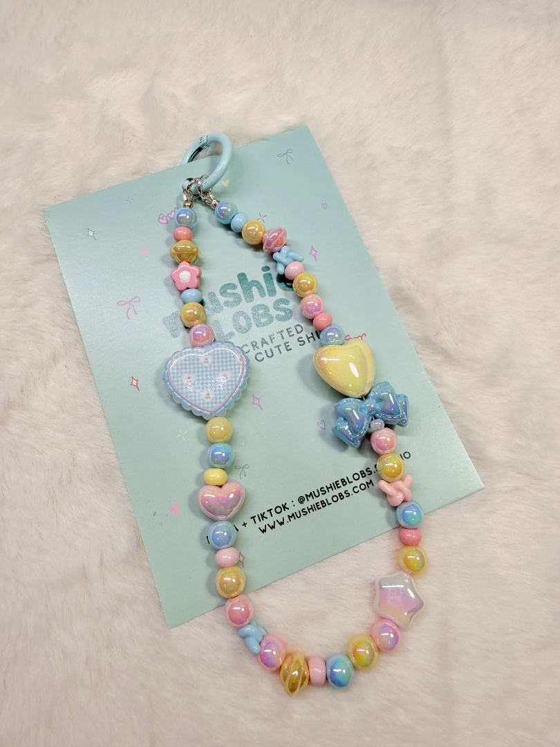 mushieblobs studio Phone Charm Dainty Strap,  Pink, Blue, Yellow