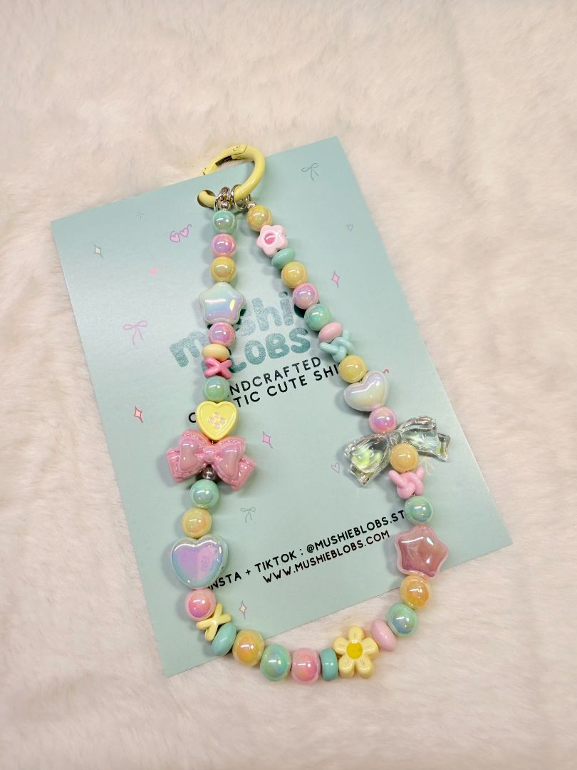 mushieblobs studio Phone Charm Dainty Strap,  Pink, Yellow, Mint