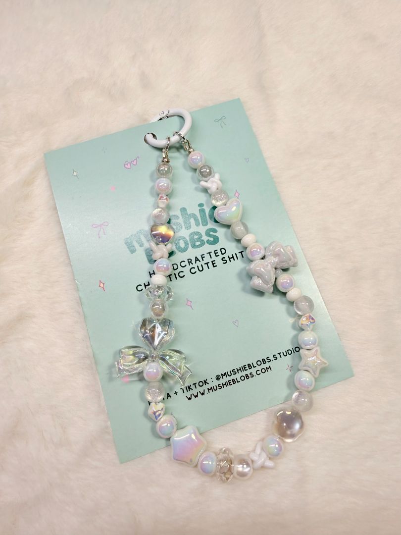 mushieblobs studio Phone Charm Dainty Strap,  White