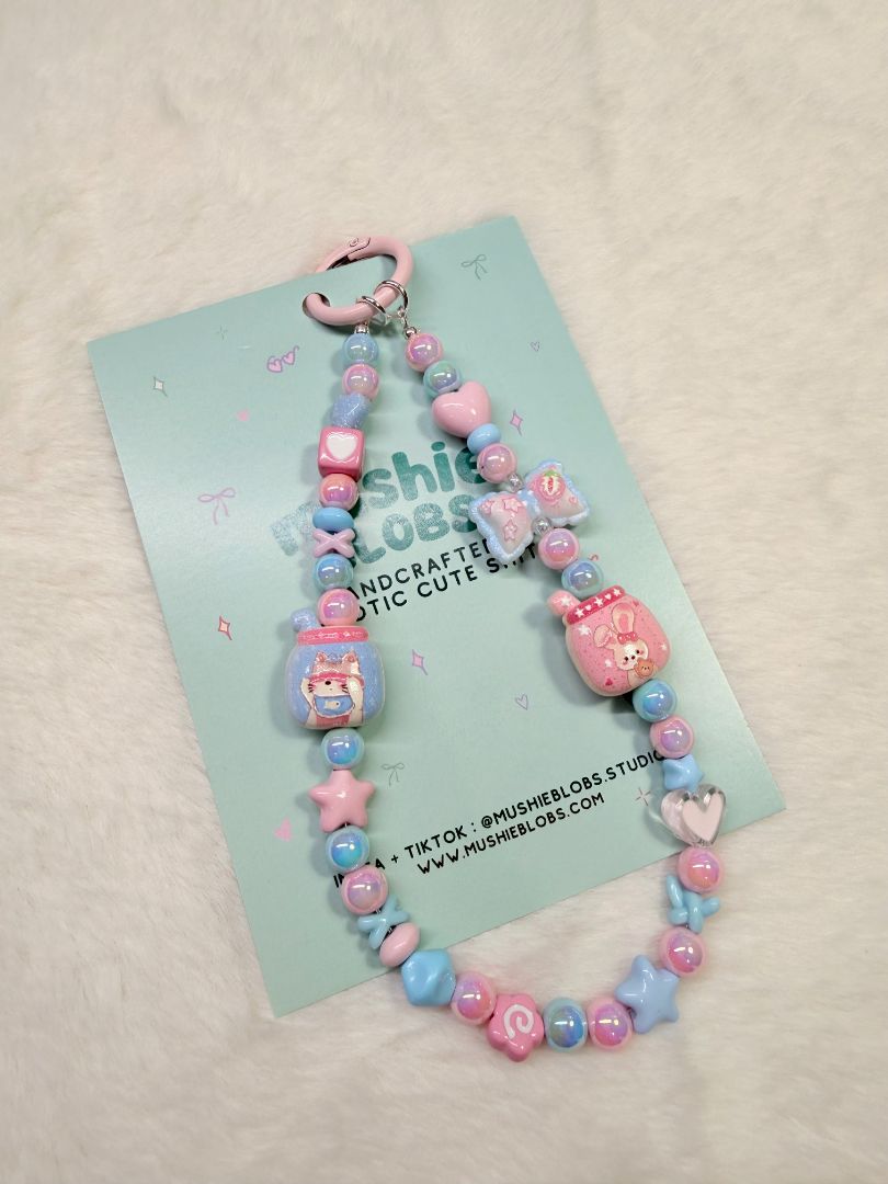 mushieblobs studio Phone Charm Dainty Strap,  Pink & Blue