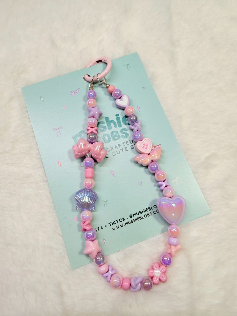 mushieblobs studio Phone Charm Dainty Strap,  Pink & Purple