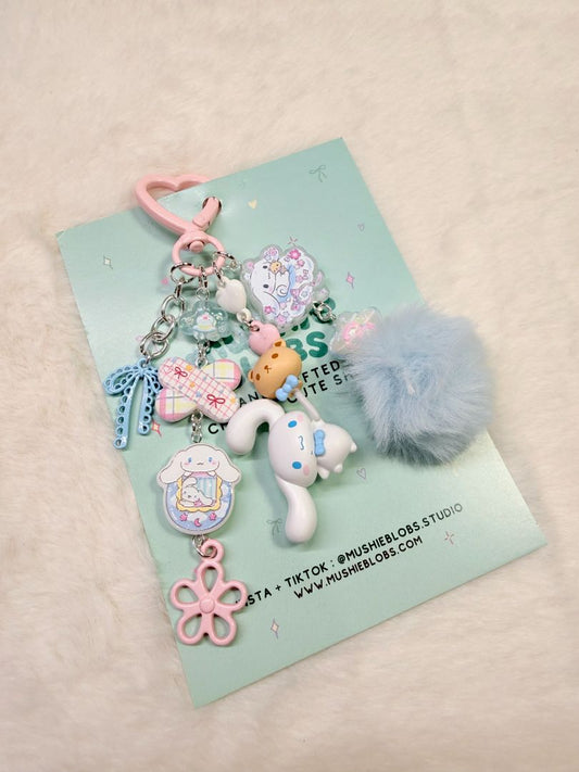 mushieblobs studio Bag Charm: Cinnamoroll,  Blue & Pink