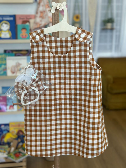 Playmate kids Mustard & White Gingham Dress with Matching Headband,   2