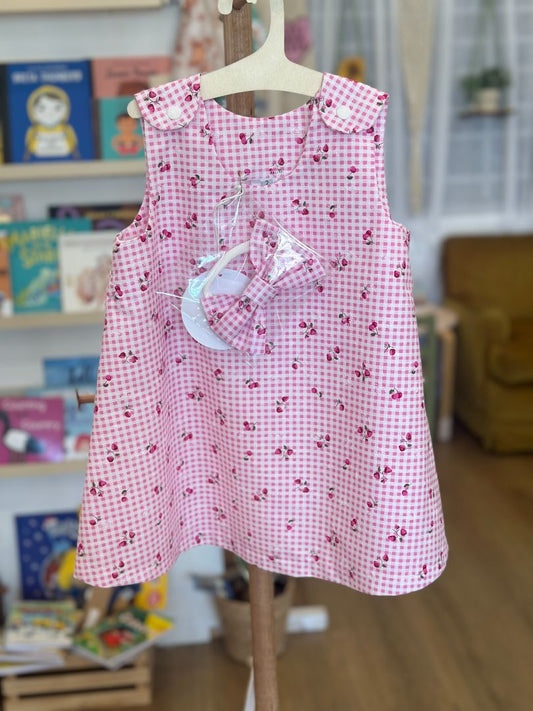 Playmate kids Pink Strawberry Gingham Dress with Matching Headband,   2