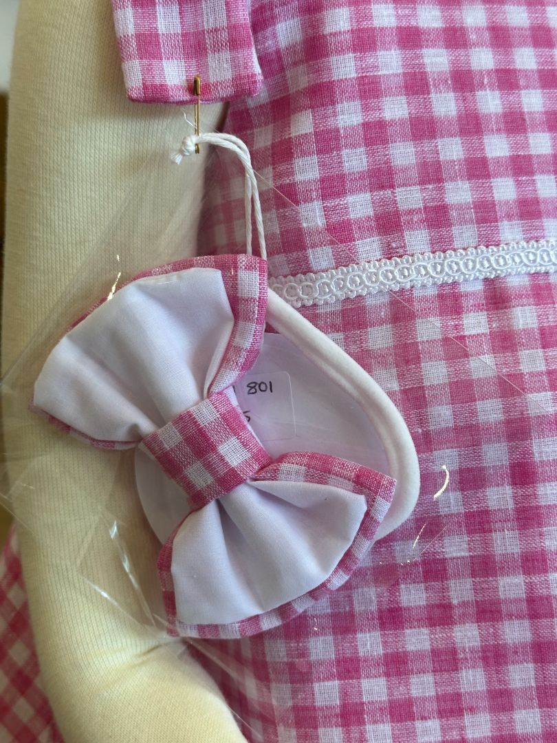 Playmate kids Pink & White Gingham 2-Piece Set with Matching Bow,  Pink 3