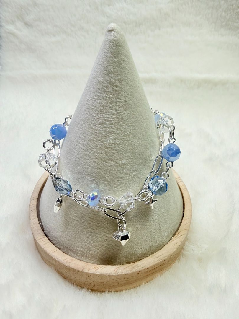 mushieblobs studio Double Chain Bracelet,  Silver, Blue