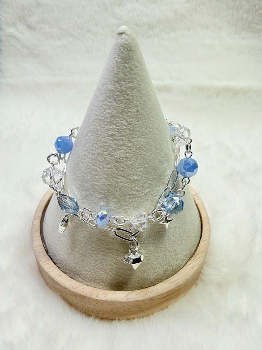 mushieblobs studio Double Chain Bracelet,  Silver, Blue