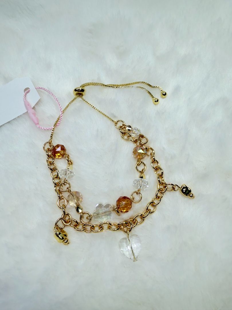 mushieblobs studio Double Chain Bracelet,  Gold, Champagne
