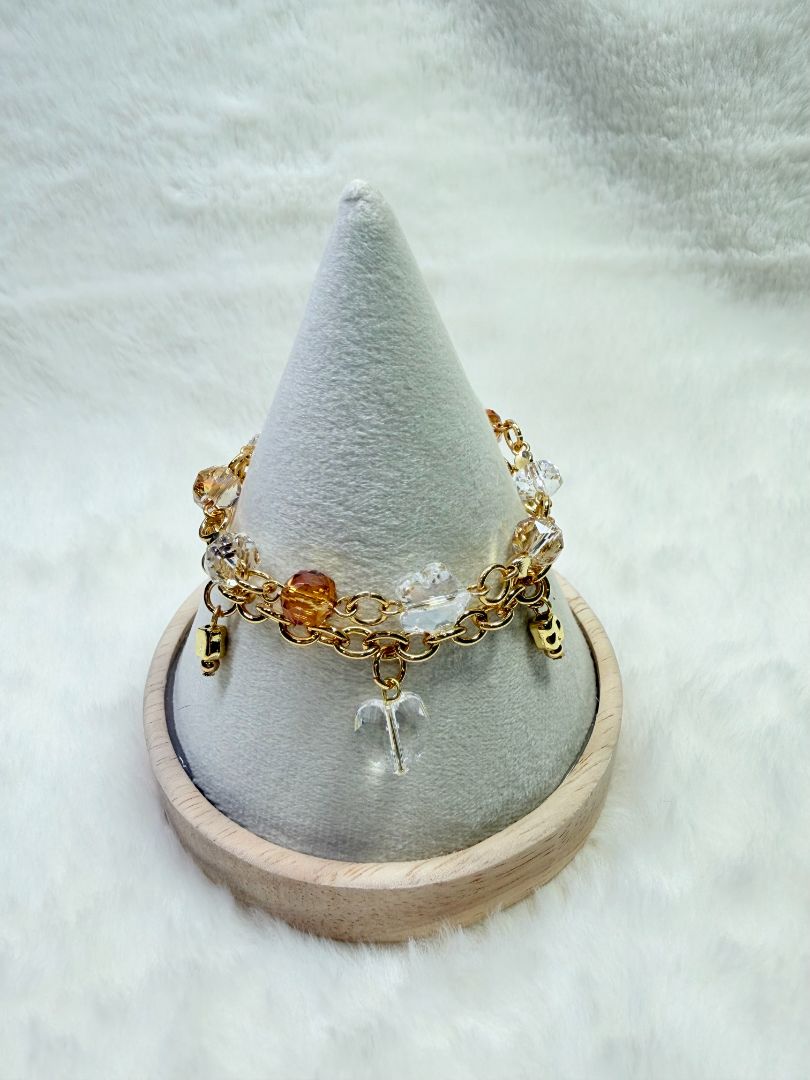 mushieblobs studio Double Chain Bracelet,  Gold, Champagne