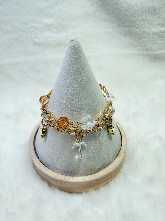 mushieblobs studio Double Chain Bracelet,  Gold, Champagne