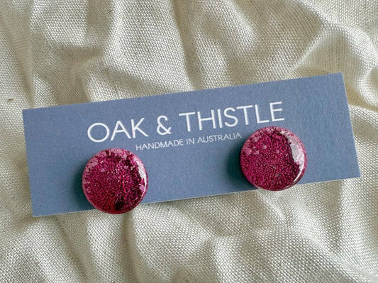 Oak & Thistle Lunar Stud Earrings,  Magenta