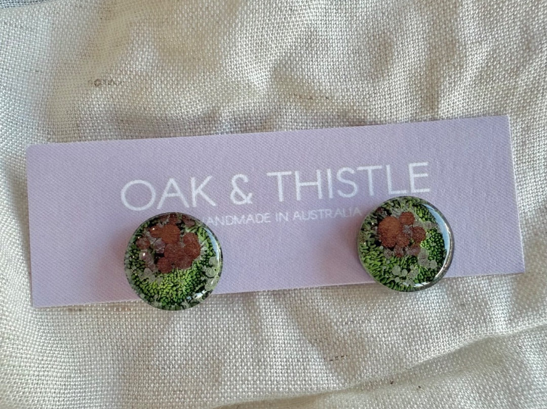 Oak & Thistle Lunar Stud Earrings,  Deep green