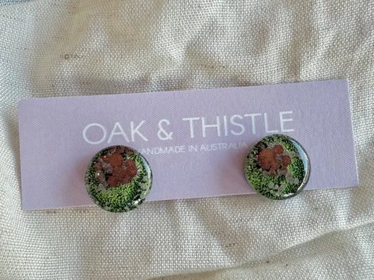 Oak & Thistle Lunar Stud Earrings,  Deep green