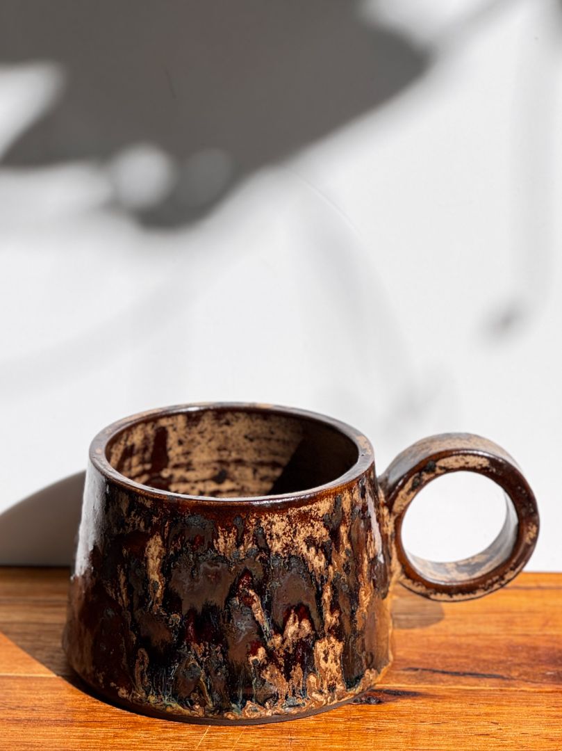 warrah ceramics Round Handled mug (dark woods),  Dark Brown & Black 11x6.3cm