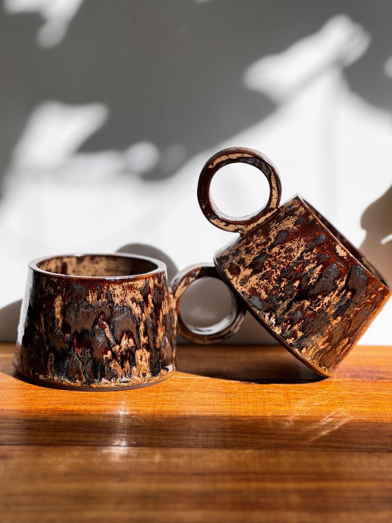 warrah ceramics Round Handled mug (dark woods),  Dark Brown & Black 11x6.3cm