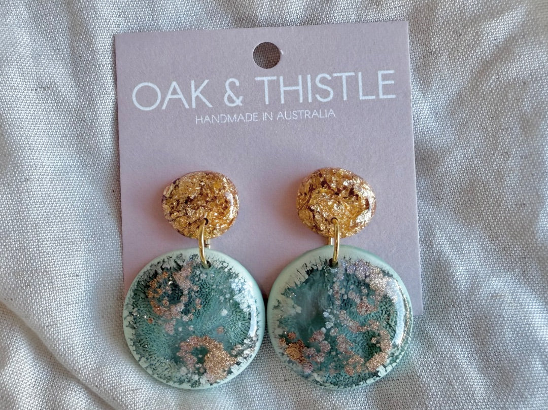 Oak & Thistle Droplet Earrings,  Blue, gold 5cm