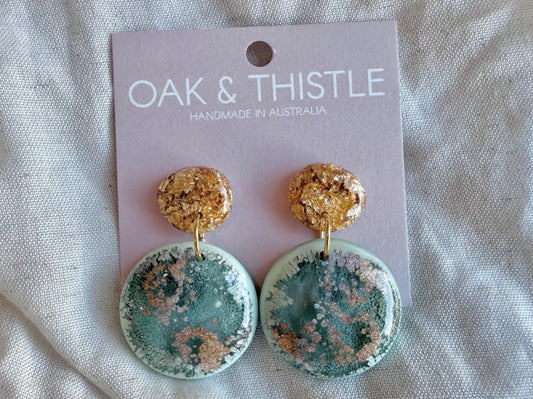 Oak & Thistle Droplet Earrings,  Blue, gold 5cm