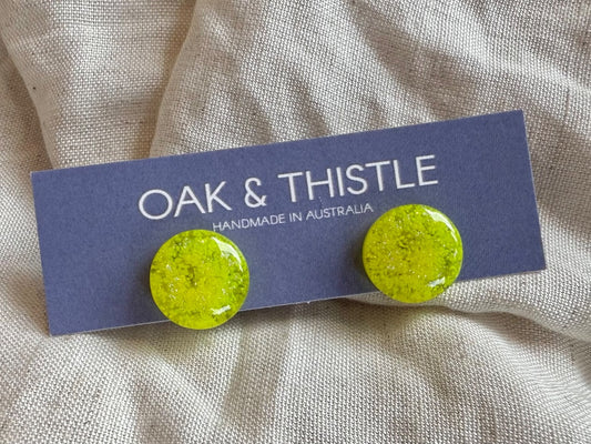 Oak & Thistle Lunar Stud Earrings,  Neon yellow
