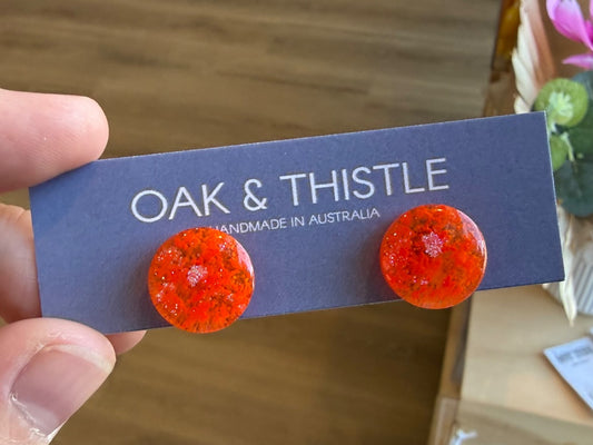 Oak & Thistle Lunar Stud Earrings,  Neon orange