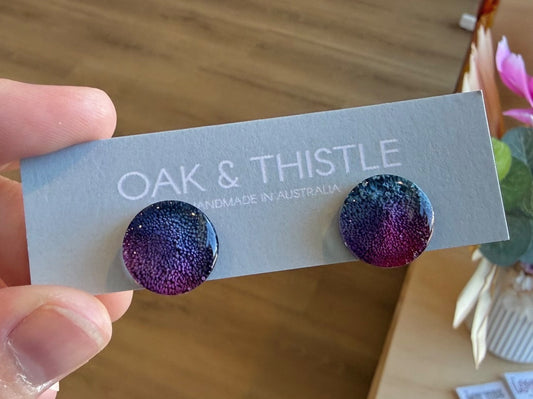 Oak & Thistle Lunar Stud Earrings,  Teal, magenta