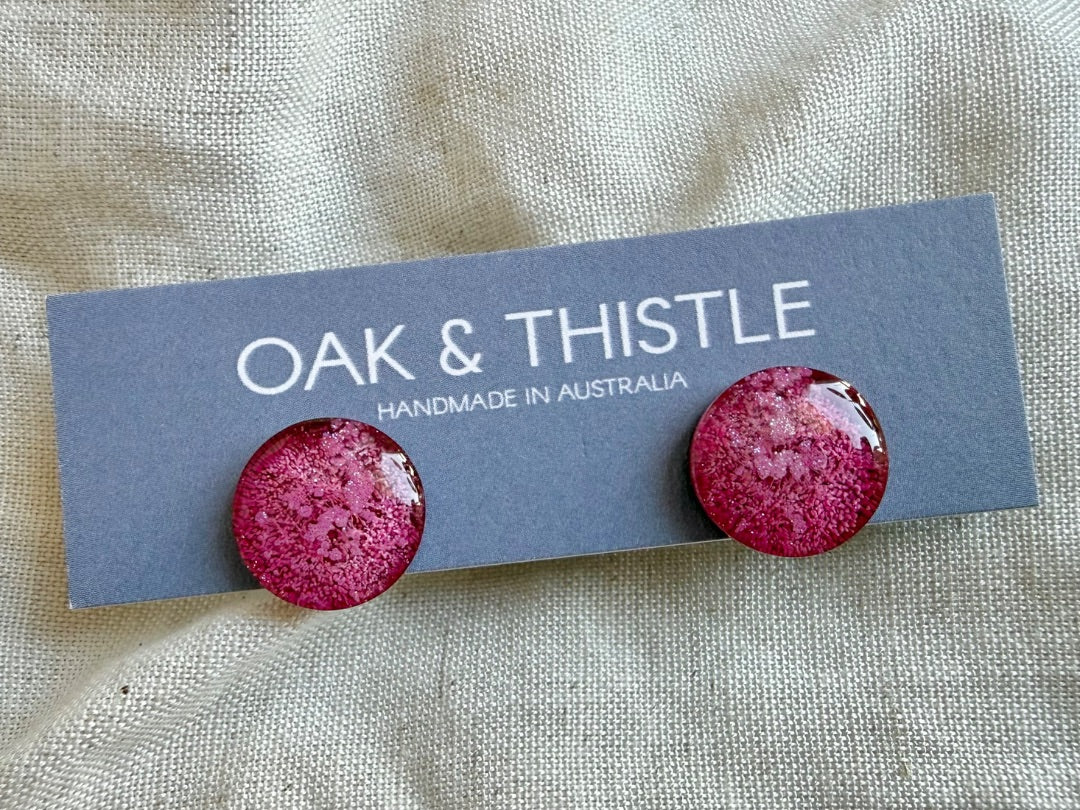 Oak & Thistle Lunar Stud Earrings,  Magenta